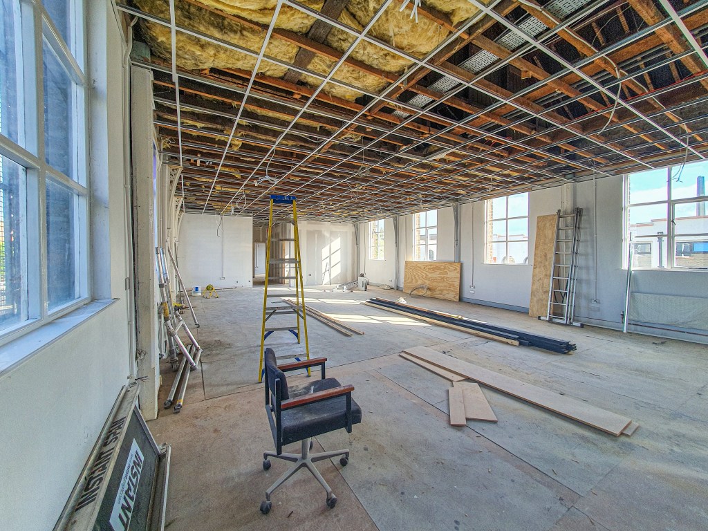 Farset Labs desk space, looking south-east