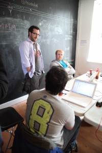 Still a long way to go on the chalk progress bar just after the start of SpringUp – our 28-hour non-stop startup challenge