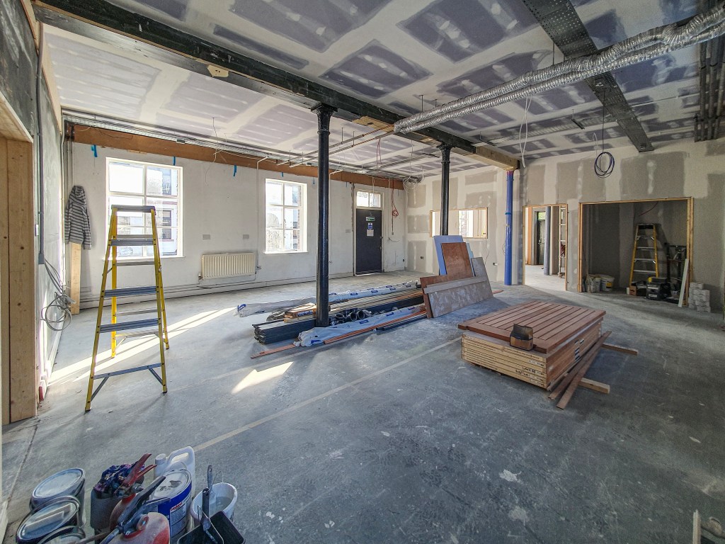 Farset Labs Event Space, looking south-west.