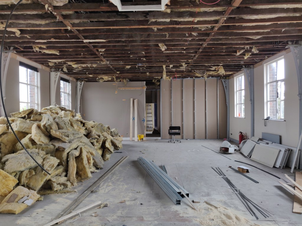 In the upstairs desk space, looking east.