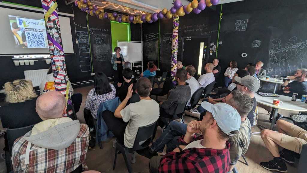 Deirdre Morrisson demonstrating how neurons work with a captivated crowd at Farset Labs’ ELI5 event